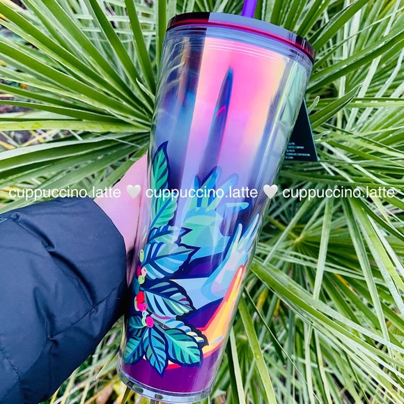 👌NEW💜Starbucks 2021 ASL Holiday Purple Iridescent Hands Holo Cold Cup - Picture 2 of 11